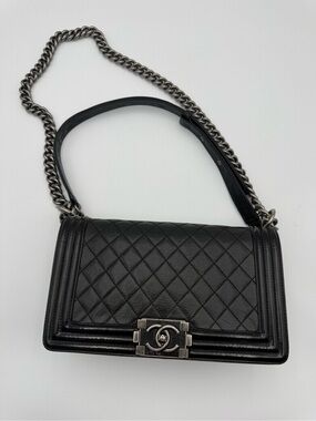 Chanel black Le Boy bag with silver hardware